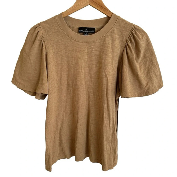 FLAWED Pomander Place Small Flutter Sleeve Tee T Shirt Top cotton Crewneck - Picture 1 of 5